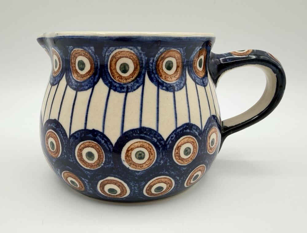 Boleslawiec Polish Pottery Handmade Stoneware Pitcher 16oz Blue Peacock Pattern